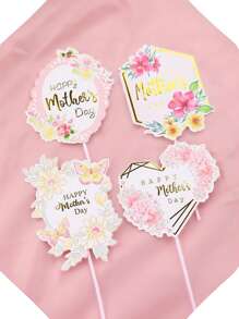 5pcs/1set Fresh Flower Elements Cake Plug-Ins Creative Mother's Day Flower Greeting Cards Baking Cake Decoration Cards Decorations, Suitable For Family Gatherings, Indoor And Outdoor Family Gatherings, Mother's Day Cake Card Insertion, Mixed Style, Random