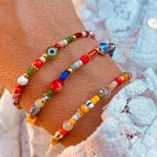 3 Stücke buntes, bunt gemischtes Glas-Perlen-Armband im Boho-Stil, perfekter Schmuck für Männer und Frauen