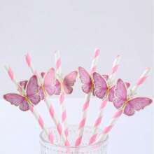 6 pezzi di cannucce di carta a tema farfalla rosa, adatte per compleanni, matrimoni, feste familiari e vacanze - Multicolore - Visualizzare 2