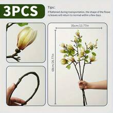 3PCS, Modern Faux Magnolia - Soft Touch Fake Flower Decorations For Weddings, Valentines, Home And Holiday Decorations - Elegant DIY Table Centerpieces Gifts Birthday Graduation