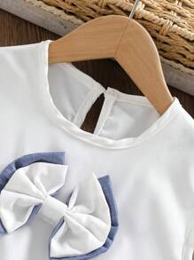 2 件套女童夏季优雅可爱时尚简约百搭双层蝴蝶结装饰无袖吊带背心搭配蝴蝶结装饰阔腿裤，适合上学和外出