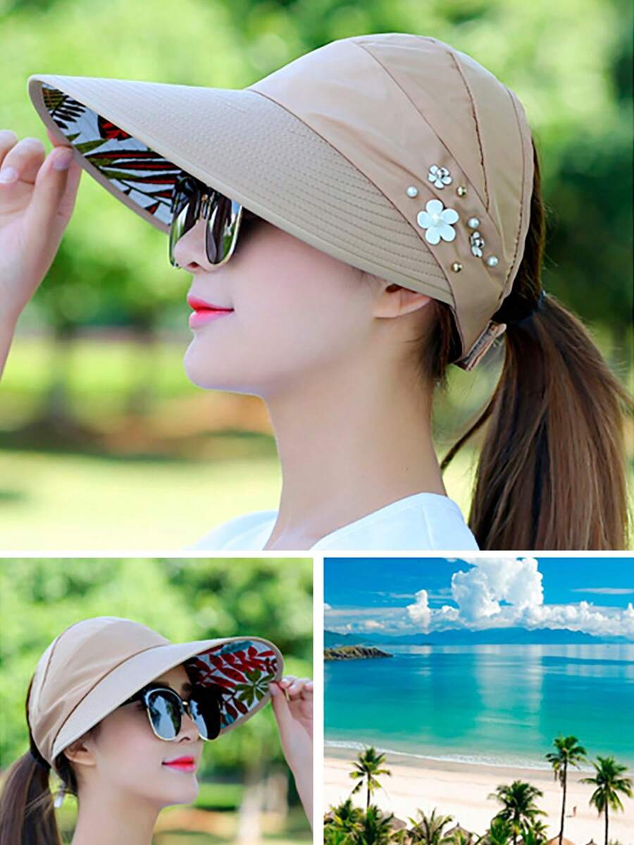 1pc Foldable Wide Brim Hat, Fashionable Korean Style Sun Hat, Outdoor Sport Sun Protection Cap, Tennis Sun Visor - Multicolor - View 1