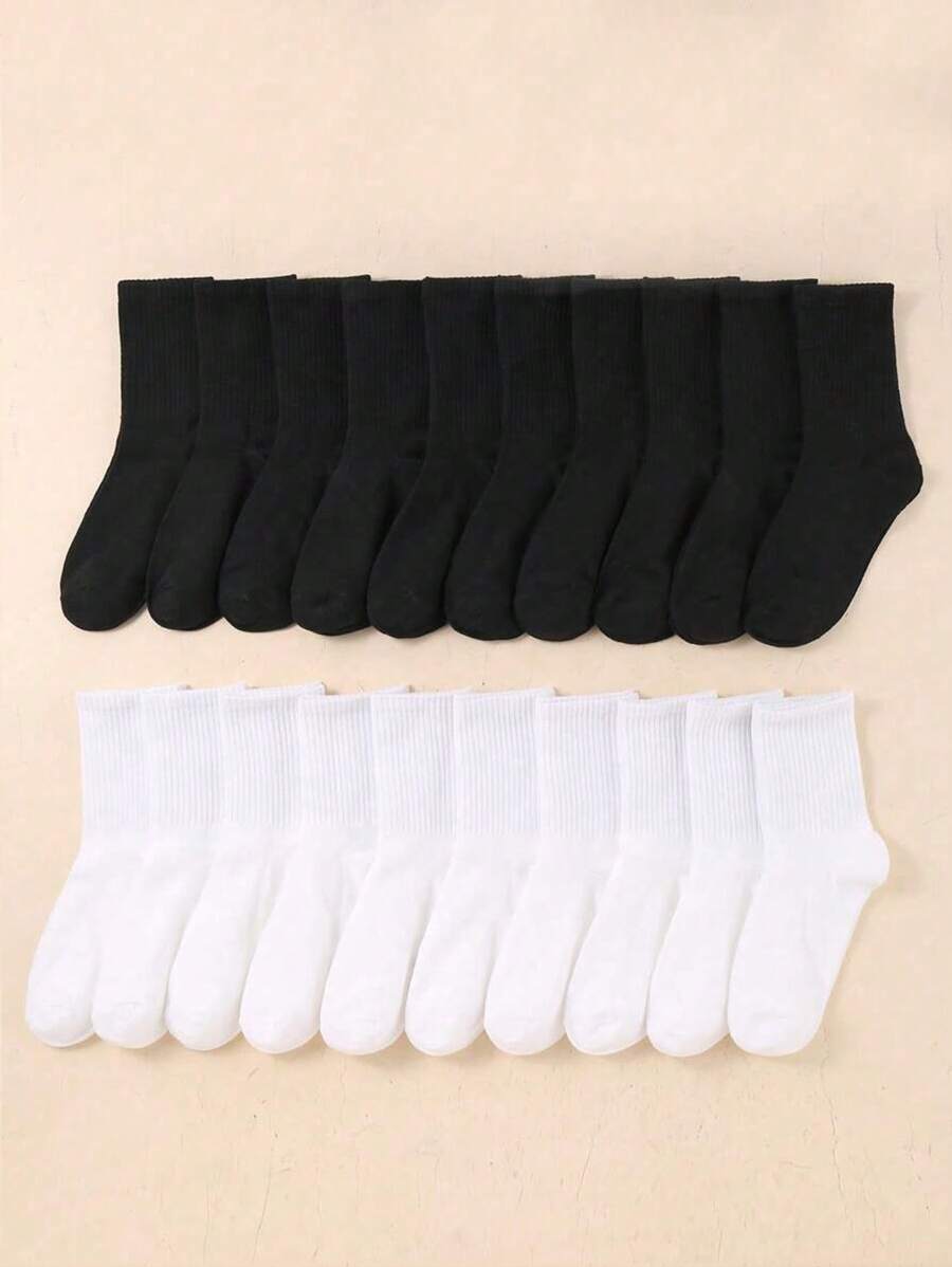 10 Pairs Children/Teens Plain Color High Elasticity Mid-Calf Casual Socks, Spring/Autumn - Multicolor - View 1