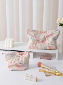 Bolsa de cosméticos de moda Y2K, 1 pieza/Set bolsa de maquillaje de viaje casual con estampado floral rosa y blanco, organizador de cosméticos grande y pequeño, bolsa de aseo para mujer, monedero, portalipos, gafas, teléfono, soporte para pinceles, clutch para primavera/verano