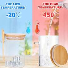 1 套 4 件装带盖和勺子的玻璃食品储存容器：隔夜燕麦罐（带勺子）、奇亚籽布丁沙拉罐、竹盖麦片咖啡面粉罐 - 無色 - 查看 9