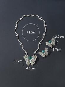 1 Bộ 4 món trang sức sang trọng phong cách đồng khảm đá Cubic Zirconia Bộ vòng cổ hoa tai trâm cài, vòng cổ hoa tai đa năng hình con bướm trang sức trâm cài - Bộ đồ sang trọng - Xem 10