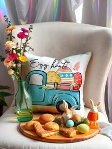 1pc/4pcs Easter Bunny Egg Car Sofa Pillow Case, HD Printed Linen Throw Pillow Cover, Easter Decorations For Car Home Living Room, Bedroom, Sofa, 17.7*17.7 Inch/45x45cm (Without Pillow Insert) Gifts Birthday Graduation
