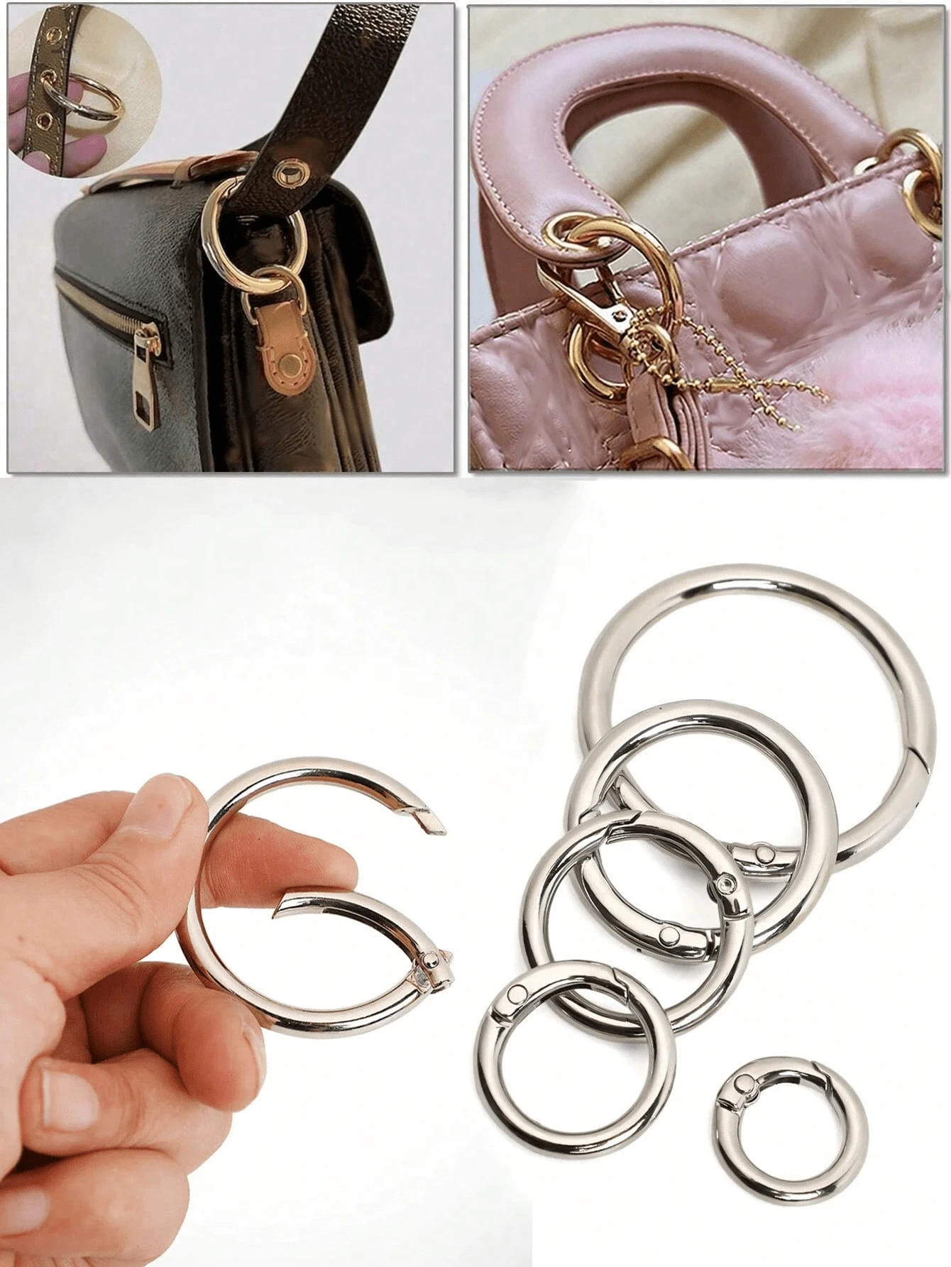 O-Ring untuk Tas Tangan dengan Pegas untuk Tas dan Kunci (Emas Muda, Perak, Hitam), Cocok untuk Wanita, Pria, Hadiah Natal, Hadiah Thanksgiving - MultiWarna - View 1