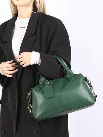 Ny vintage PU-läderväska för kvinnor, moderiktig axelväska med dragkedja och avtagbar rem, 2-i-1-väska för kvinnor, grå, svart, grön