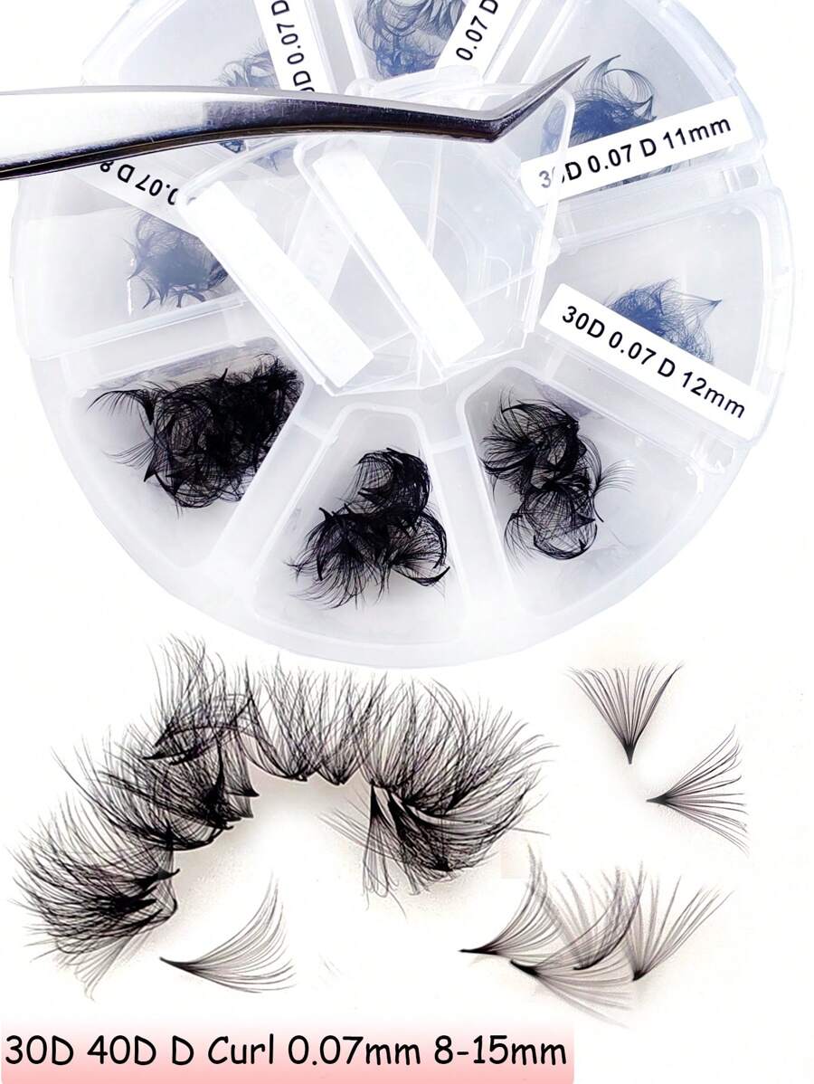 360-560pcs 20D 30D 40D Pre-Made Fluffy Eyelash Extensions Mixed Tray, D Curl 0.07mm 8-15mm Mixed Length Pre-Made Eyelash Clusters, Handmade Loose Eyelash Clusters With Thin Base (20D 30D 40D -0.07mm D, 8-15mm) - D - View 1