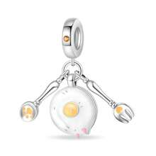 1pc Silver Plated Cake Afternoon Tea Pendant Candy Pendant Poached Egg Pendant French Fries Pendant Donut Pendant Coffee Pendant Suitable For Original 3mm Bracelets And Bangles DIY Beads Suitable For Ladies Birthday Fine Jewelry Gifts