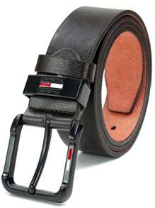 1pc Handmade Men's Leather Belt, Red And White Color, Casual Buckle Design Suitable For Jeans, Work, Business And Outing