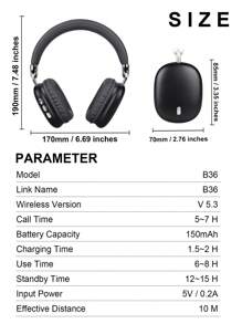New B36 Full Coverage Wireless Headphones, HiFi High-Definition Calls, Comfortable MP3 Music Headphones For Phones, Type-C, Foldable Rotatable Telescopic Portable Travel Headphones, New Year/Christmas/Valentine's Day Gift, ABS Plastic Metal Feel High-End Business Gift Wireless Headphones