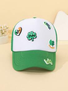 1 pièce Patch de trèfle à quatre feuilles porte-bonheur pour enfants, fait à la main pour la St-Patrick, casquette de baseball à motif de dessin animé vert mignon pour la protection solaire des enfants, nouvelle casquette de camionneur d'été en maille pour garçons et filles, pour l'extérieur - 1PC - Voir 4