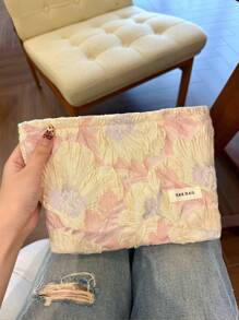 Bolsa de cosméticos de moda Y2K, 1 pieza/Set bolsa de maquillaje de viaje casual con estampado floral rosa y blanco, organizador de cosméticos grande y pequeño, bolsa de aseo para mujer, monedero, portalipos, gafas, teléfono, soporte para pinceles, clutch para primavera/verano