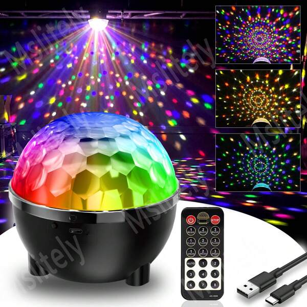 Mslitely Sfera luminosa da discoteca a 7 colori con cavo di alimentazione USB da 0,8 m, alimentazione, telecomando e controllo sonoro, perfetta per feste di compleanno, raduni familiari e vacanze!