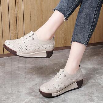 Mocasines con plataforma de cuña, perforados y transpirables, con suela blanda y ligera, para uso casual en verano