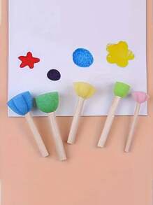 5 件涂鸦艺术工具海绵刷、油漆刷、彩色迷你 DIY 绘画印章刷工具木柄绘画用品 适合男孩女孩学生、绘画用品、学校用品 - 彩色 - 查看 1