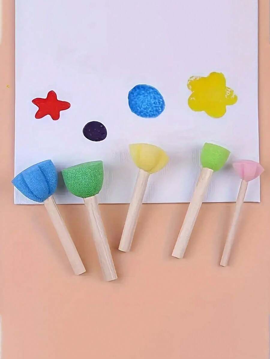 5 件涂鸦艺术工具海绵刷、油漆刷、彩色迷你 DIY 绘画印章刷工具木柄绘画用品 适合男孩女孩学生、绘画用品、学校用品 - 彩色 - 查看 1