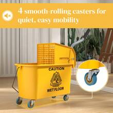 HOMCOM Mop Bucket With Wringer Set On Wheels For Floor Cleaning, 20 Litre Side Press Wringer With Handle And Mop, Yellow - Yellow - View 7