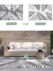 5 stóp X 8 stóp Wodoodporny dywan zewnętrzny, dwustronny plastikowy dywan słomiany do wewnątrz i na zewnątrz, na patio, do kampera, ganku, pokładu, podwórka, kampera, balkonu, pikniku, szary i biały - Szary - Zobacz 4