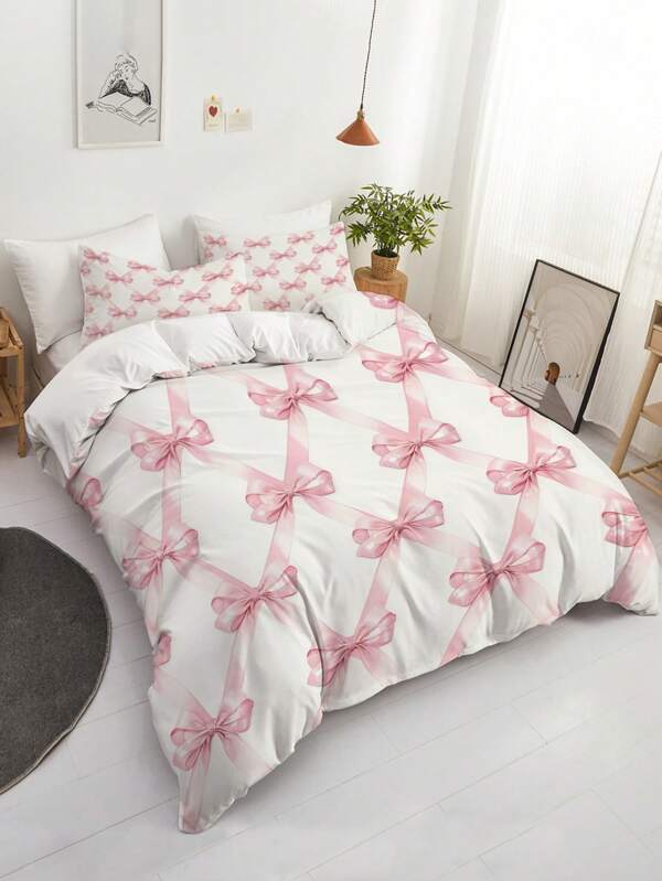3 Peças Conjunto de Capa de Edredom com Estampa de Laço Rosa (1* Capa de Edredom + 2* Fronhas, Sem Núcleo), Design de Linhas Cruzadas de Quadrículas com Laço Sonhador, Macio e Amigo da Pele, Suaviza o Cansaço Visual, Adequado para Todas as Estações, Fechamento com Zíper, Adequado para Decoração de Roupa de Cama de Hotel, Quarto, Quarto de Hóspedes e Dormitório, Hipoalergênico e de Fácil Cuidado, Elegante, Leve, Respirável, Hipoalergênico e de Fácil Cuidado, Moda Moderna Simples