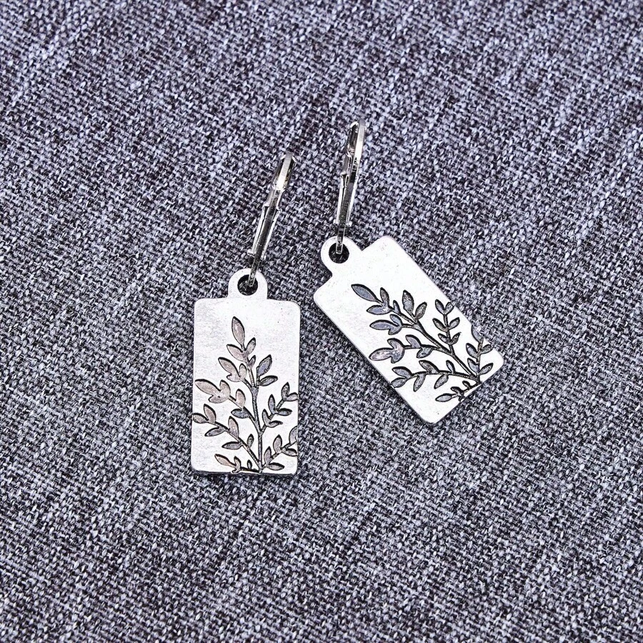 Mặt dây chuyền vuông nhỏ phong cách Bohemian cổ điển có họa tiết khắc hoa, quà tặng tiệc/du lịch/kỷ niệm, phụ kiện hàng ngày - Bạc - Xem 1
