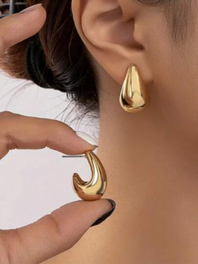 1 Pair Elegant Chic Gold Teardrop Earrings, Suitable For Women Daily Wear, Dating, Party