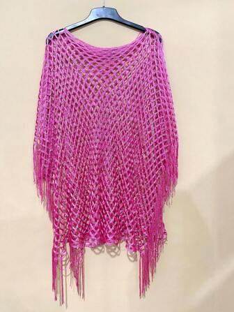 1pc Fashionable & Versatile Women Knitted Hollow Shawl, Lightweight Scarf For Spring/Summer, Sun Protection & Beach Wear For Dress