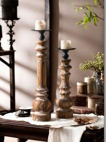 1p 美式古典风格烛台适用于客厅、餐桌、书桌、储物架、装饰照明、木制金属烛台 - 彩色 - 查看 3