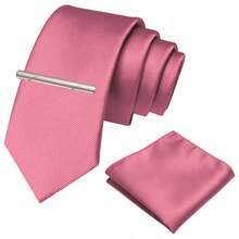 3-Piece Set: 2.36inch(6cm) Narrow Tie, Pocket Square, Tie Clip, Classic Combination, Men's Slim Fit Solid Color Silk Jacquard Tie Set, Suitable As Men's Gift, Suitable For Formal Occasions Such As Parties, Weddings, And Photo Shoots