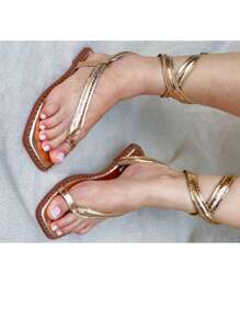 Women's Flat Sandals With Snakeskin Gladiator Promotion - 銅 - 查看 5
