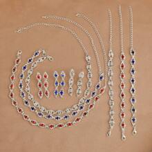 Juego de 4 piezas, accesorios de joyería europeos y americanos, accesorios de moda, pulsera exquisita, accesorios para fiestas, regalos de cumpleaños, regalos de fiesta, regalos festivos, joyería nupcial, conjunto de collar, pulsera y pendientes nupciales y de boda