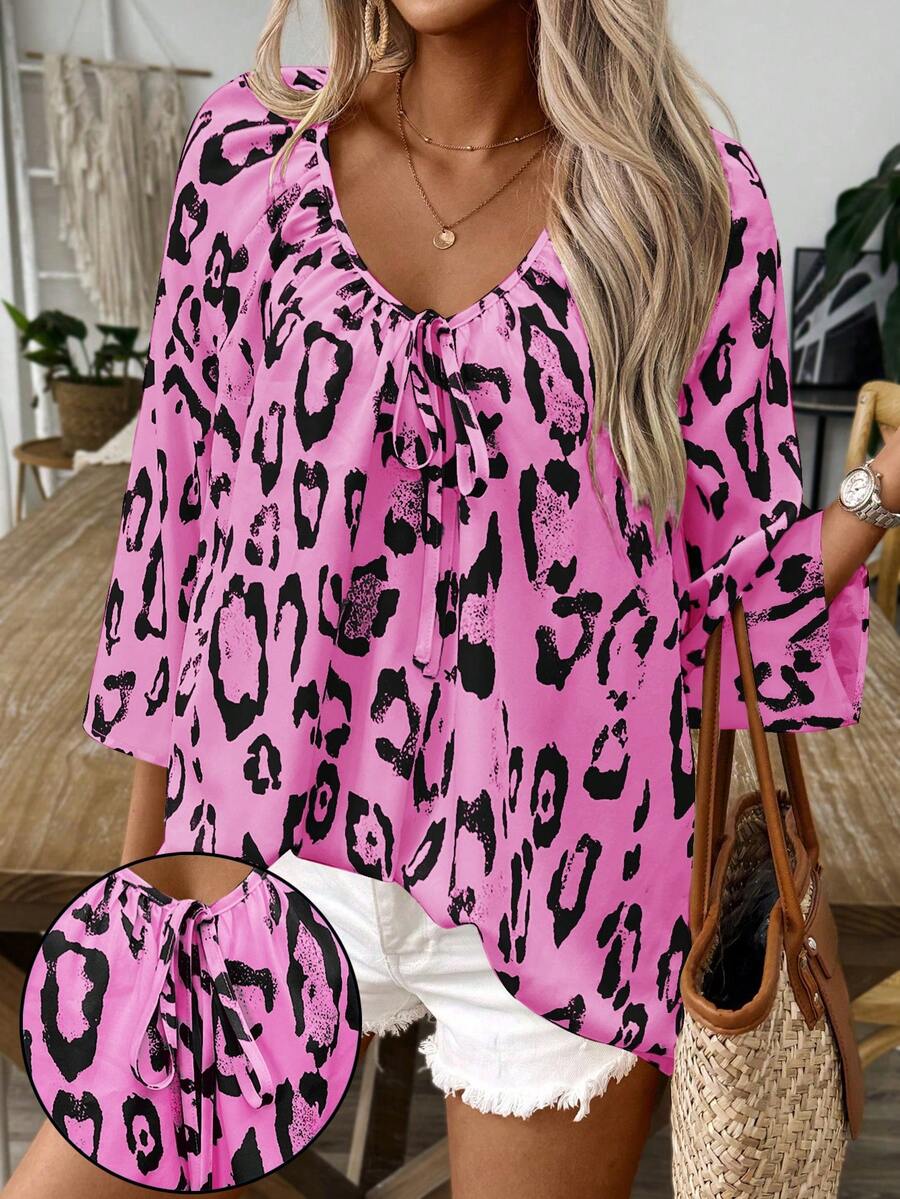 KeKe Bloomly 女士时尚豹纹宽松开衫，通勤、约会、派对、海滩、度假等场合皆宜