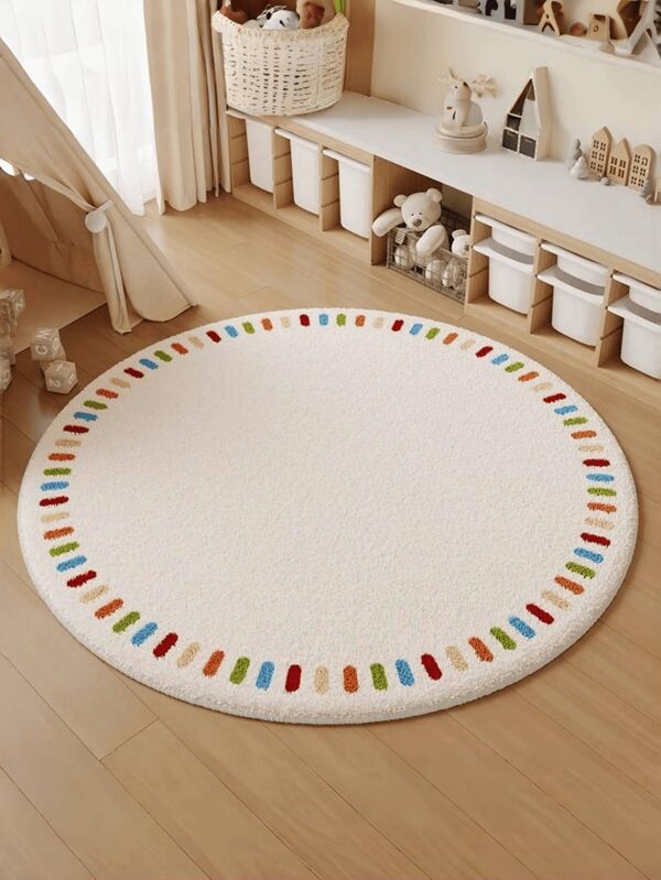1 Pc High-End Faux Wool Decorative Carpet, Colorful Striped Candy Round Rug, Faux Suede Soft And Easy To Clean, Area Rug, Bedside Rug, Room Decor, Bedroom Carpet, Home Decor, Holiday Decoration