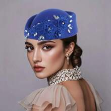 1Pc Felt Turban Hat Pillbox Hats For Women Derby Hat Fascinator Hats With Flower Embellished Elegant Ladies Tea Party Hats Vintage Beret Hat Decorated With Rhinestone Fashion Fedoras Cap For Cosplay Costume Accessories For Wedding Party Women Ladies Gift 2025 New Style.