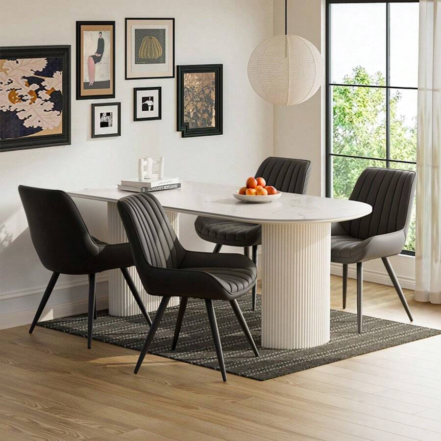 Nalupatio Dining Chairs Set Of 2|Upholstered Chairs With 10cm Thick Seat Cushion,Upholstered Fabric Dining Chair ,Kitchen Chair With Backrest ,Modern Armchairs With Metal Legs - Black - View 1