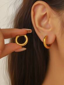 1 Pair Minimalist Stainless Steel Simple 18K Gold Hoop Earrings For Women, Everyday Decoration
