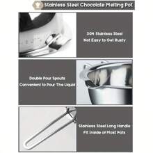 1/2 件不锈钢巧克力融化锅，黄油和奶酪融化碗，双喷嘴耐热手柄，双锅不锈钢锅，用于融化巧克力、糖果和蜡烛，用水加热并用蜡锅烘烤
