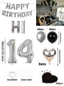 580pcs Black & Silver Balloon Garland Birthday Set, 40" Oversized Foil Number Balloons, Black Rose Petals, Suitable For Men & Women 16th, 18th, 20th, 21st, 25th, 30th, 35th, 45th Birthday Party Decorations
