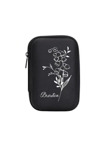 Customized Name Black Storage Bag, Digital Storage Bag With White Flowers And Customized Art Words, Hard Shell Power/Mouse Storage Bag, Portable Protective Case For Travel Digital Camera, Bluetooth Earphone Storage Bag, Multifunctional Mobile Data Cable Charger Storage Box, Usb Flash Drive, Usb Shielded Earphone Protection Bag Valentines Purses And Bags Girl