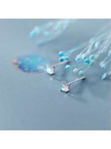 1 Pair Creative S925 Sterling Silver Moonstone Stud Earrings, Simple & Fashionable Jewelry Gift For Ladies, School, Friendship, Birthday