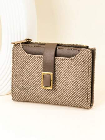 女士双折短款钱包 时尚纹理草编多功能卡包零钱包 优雅按扣开合 宽敞设计 适合年轻学生 方便便携 节日礼物 女士钱包 迷你钱包 钱包 小钱包