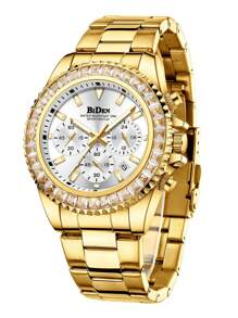 BIDEN New Men's Quartz Watch, Business And Leisure Chronograph, Rainbow Bezel Stainless Steel Strap, Waterproof Night Light Pointer Men's Watch, Automatic Date And 24-Hour Display - one-size - View 14