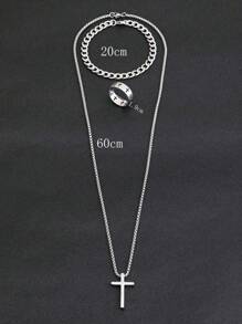 3 piezas Set de joyas para hombre, collar de cruz, pulsera, anillo de cruce, adecuado para uso diario decorativo