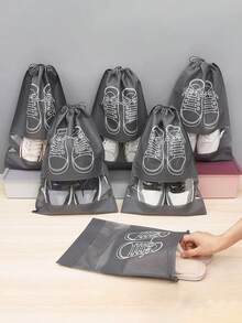 10 szt. Pyłoszczelne torby do przechowywania butów, torby do przechowywania butów ze ściągaczem, odpowiednie do podróży, na korytarz, do sypialni, do akademika, uniwersalne torby do przechowywania dla dzieci i dorosłych, niezbędne rzeczy do szkoły, (szary/czarny)