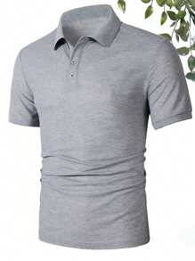男士纯色短袖休闲通勤 Polo 衫 - 灰色 - 查看 2