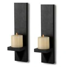 Set Of 2 Wooden Wall Candle Sconces Rustic Wall Mount Wood Pillar Candle Sconces For Living Room Vintage Wall Candle Holders