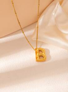 1 pièce Collier pendentif à lettre initiale de ballon à bulles en acier inoxydable plaqué or épais pour femmes et hommes, bijoux de mode personnalisés