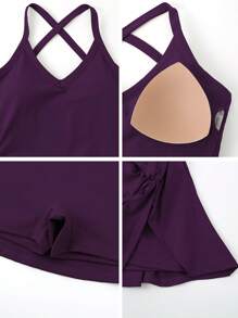 NcmRyu 1 套女士无缝高弹防闪光衬里带衬垫瑜伽和网球纱连衣裙